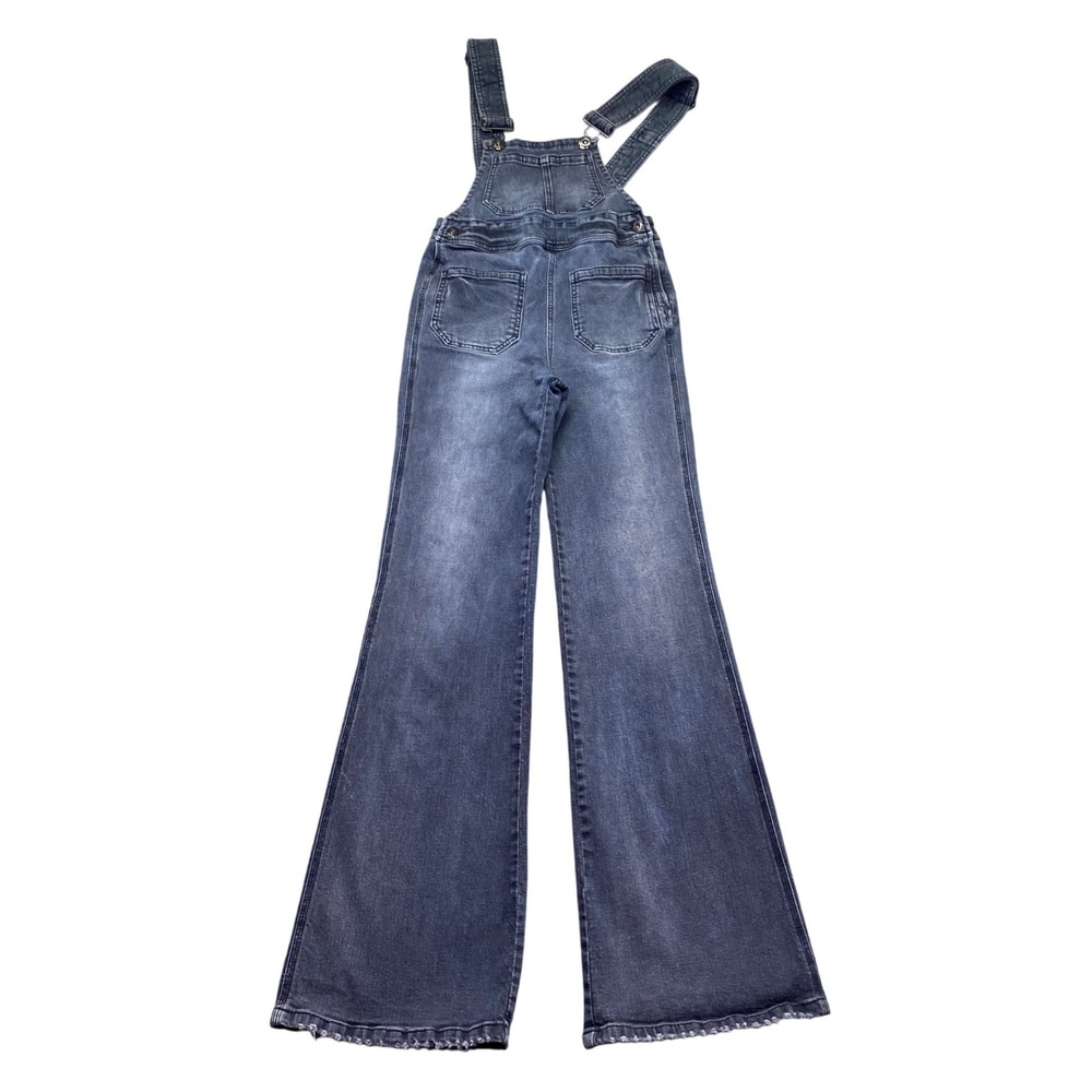 Free People We The Free Ziggy Flare Overalls Dark Wash Grey Denim Size 26